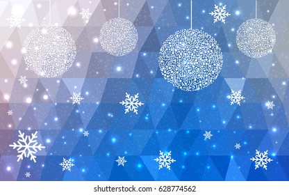 Light BLUE vector christmas postcard low polygon background. Illustration consisting of triangles. Abstract triangular polygonal origami or crystal design of New Year celebration.