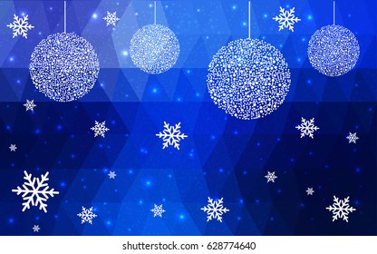 Light BLUE vector christmas postcard low polygon background. Illustration consisting of triangles. Abstract triangular polygonal origami or crystal design of New Year celebration.