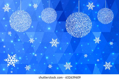 Light BLUE vector christmas postcard low polygon background. Illustration consisting of triangles. Abstract triangular polygonal origami or crystal design of New Year celebration.