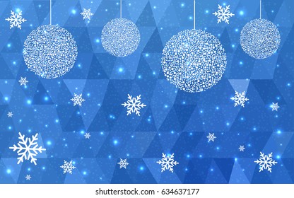 Light  BLUE vector christmas postcard low polygon background. Illustration consisting of triangles. Abstract triangular polygonal origami or crystal design of New Year celebration.