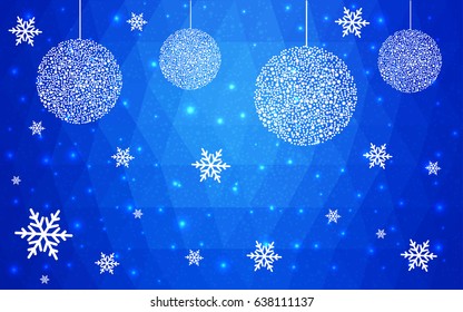 Light BLUE vector christmas postcard low polygon background. Illustration consisting of triangles. Abstract triangular polygonal origami or crystal design of New Year celebration.