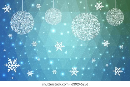 Light BLUE vector christmas postcard low polygon background. Illustration consisting of triangles. Abstract triangular polygonal origami or crystal design of New Year celebration.
