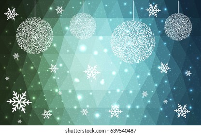 Light blue vector christmas postcard low polygon background. Illustration consisting of triangles. Abstract triangular polygonal origami or crystal design of New Year celebration.