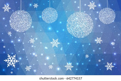 Light BLUE vector christmas postcard low polygon background. Illustration consisting of triangles. Abstract triangular polygonal origami or crystal design of New Year celebration.