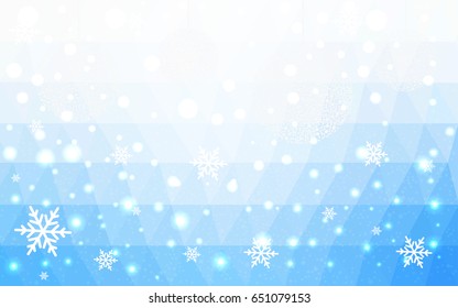 Light BLUE vector christmas postcard low polygon background. Illustration consisting of triangles. Abstract triangular polygonal origami or crystal design of New Year celebration.