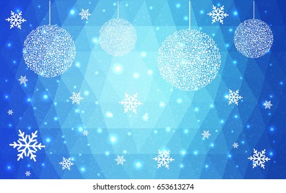 Light BLUE vector christmas postcard low polygon background. Illustration consisting of triangles. Abstract triangular polygonal origami or crystal design of New Year celebration.