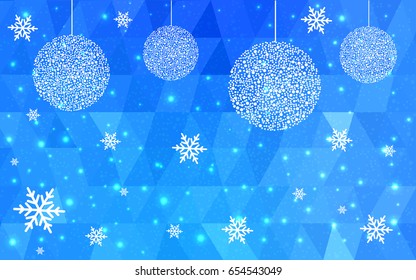 Light BLUE vector christmas postcard low polygon background. Illustration consisting of triangles. Abstract triangular polygonal origami or crystal design of New Year celebration.