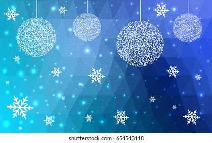 Light BLUE vector christmas postcard low polygon background. Illustration consisting of triangles. Abstract triangular polygonal origami or crystal design of New Year celebration.