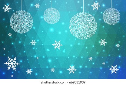 Light BLUE vector christmas postcard low polygon background. Illustration consisting of triangles. Abstract triangular polygonal origami or crystal design of New Year celebration.
