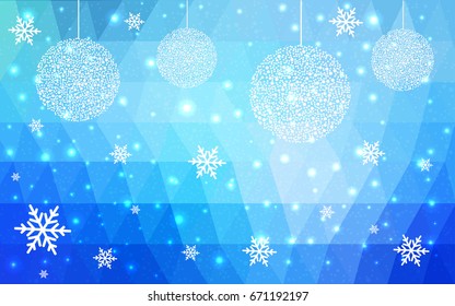 Light BLUE vector christmas postcard low polygon background. Illustration consisting of triangles. Abstract triangular polygonal origami or crystal design of New Year celebration.