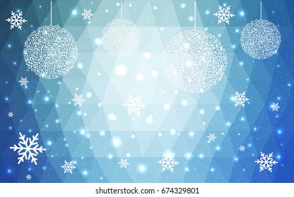Light BLUE vector christmas postcard low polygon background. Illustration consisting of triangles. Abstract triangular polygonal origami or crystal design of New Year celebration.