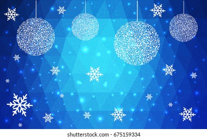 Light BLUE vector christmas postcard low polygon background. Illustration consisting of triangles. Abstract triangular polygonal origami or crystal design of New Year celebration.