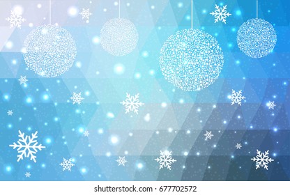 Light BLUE vector christmas postcard low polygon background. Illustration consisting of triangles. Abstract triangular polygonal origami or crystal design of New Year celebration.