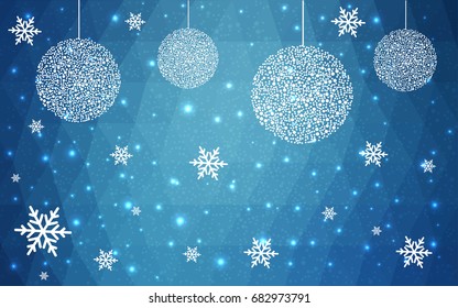 Light BLUE vector christmas postcard low polygon background. Illustration consisting of triangles. Abstract triangular polygonal origami or crystal design of New Year celebration.