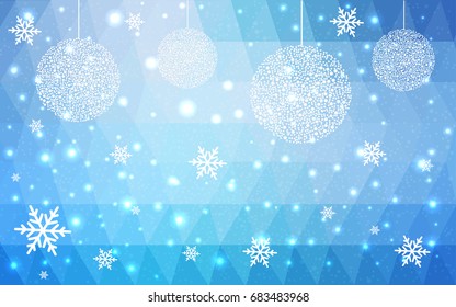 Light BLUE vector christmas postcard low polygon background. Illustration consisting of triangles. Abstract triangular polygonal origami or crystal design of New Year celebration.