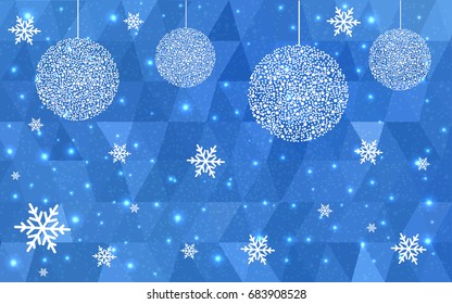 Light BLUE vector christmas postcard low polygon background. Illustration consisting of triangles. Abstract triangular polygonal origami or crystal design of New Year celebration.