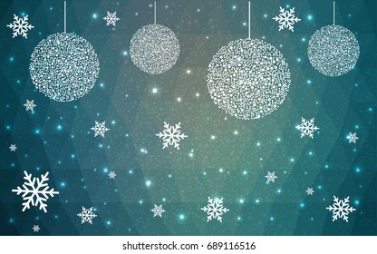 Light BLUE vector christmas postcard low polygon background. Illustration consisting of triangles. Abstract triangular polygonal origami or crystal design of New Year celebration.