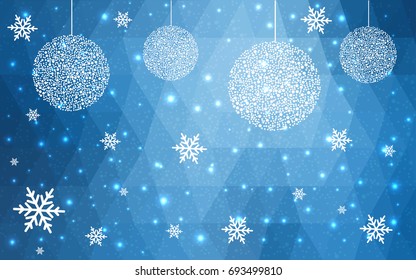 Light BLUE vector christmas postcard low polygon background. Illustration consisting of triangles. Abstract triangular polygonal origami or crystal design of New Year celebration.