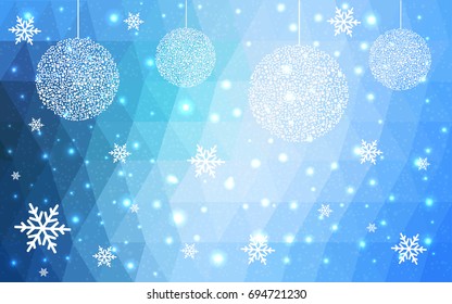 Light BLUE vector christmas postcard low polygon background. Illustration consisting of triangles. Abstract triangular polygonal origami or crystal design of New Year celebration.