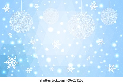 Light BLUE vector christmas postcard low polygon background. Illustration consisting of triangles. Abstract triangular polygonal origami or crystal design of New Year celebration.