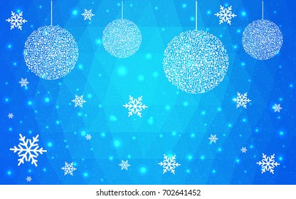 Light BLUE vector christmas postcard low polygon background. Illustration consisting of triangles. Abstract triangular polygonal origami or crystal design of New Year celebration.