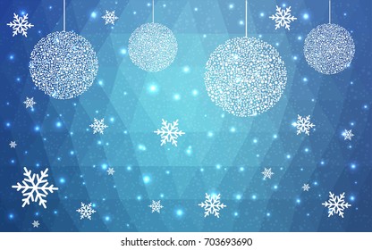 Light BLUE vector christmas postcard low polygon background. Illustration consisting of triangles. Abstract triangular polygonal origami or crystal design of New Year celebration.