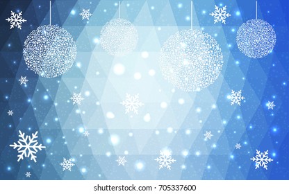 Light BLUE vector christmas postcard low polygon background. Illustration consisting of triangles. Abstract triangular polygonal origami or crystal design of New Year celebration.