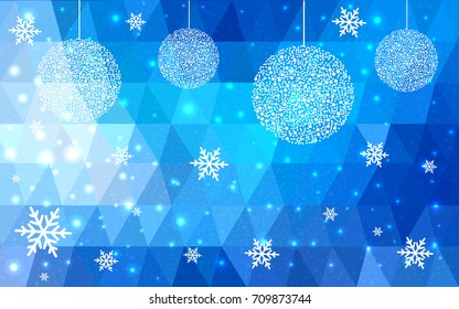 Light BLUE vector christmas postcard low polygon background. Illustration consisting of triangles. Abstract triangular polygonal origami or crystal design of New Year celebration.