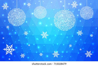Light BLUE vector christmas postcard low polygon background. Illustration consisting of triangles. Abstract triangular polygonal origami or crystal design of New Year celebration.