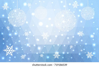 Light BLUE vector christmas postcard low polygon background. Illustration consisting of triangles. Abstract triangular polygonal origami or crystal design of New Year celebration.