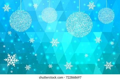 Light BLUE vector christmas postcard low polygon background. Illustration consisting of triangles. Abstract triangular polygonal origami or crystal design of New Year celebration.