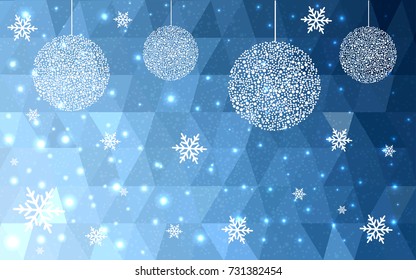 Light BLUE vector christmas postcard low polygon background. Illustration consisting of triangles. Abstract triangular polygonal origami or crystal design of New Year celebration.