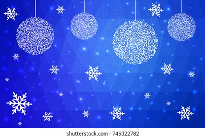 Light BLUE vector christmas postcard low polygon background. Illustration consisting of triangles. Abstract triangular polygonal origami or crystal design of New Year celebration.