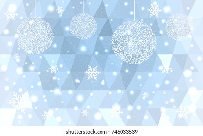 Light BLUE vector christmas postcard low polygon background. Illustration consisting of triangles. Abstract triangular polygonal origami or crystal design of New Year celebration.