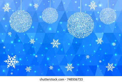 Light BLUE vector christmas postcard low polygon background. Illustration consisting of triangles. Abstract triangular polygonal origami or crystal design of New Year celebration.