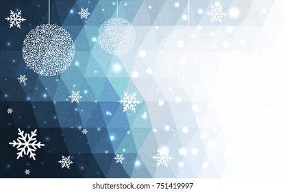 Light BLUE vector christmas postcard low polygon background. Illustration consisting of triangles. Abstract triangular polygonal origami or crystal design of New Year celebration.