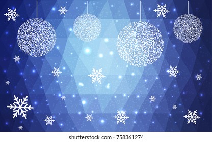 Light BLUE vector christmas postcard low polygon background. Illustration consisting of triangles. Abstract triangular polygonal origami or crystal design of New Year celebration.
