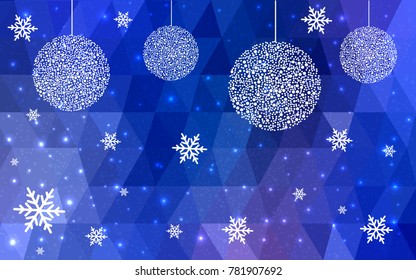 Light BLUE vector christmas postcard low polygon background. Illustration consisting of triangles. Abstract triangular polygonal origami or crystal design of New Year celebration.