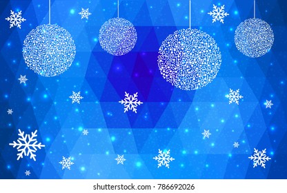Light BLUE vector christmas postcard low polygon background. Illustration consisting of triangles. Abstract triangular polygonal origami or crystal design of New Year celebration.