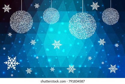 Light BLUE vector christmas postcard low polygon background. Illustration consisting of triangles. Abstract triangular polygonal origami or crystal design of New Year celebration.
