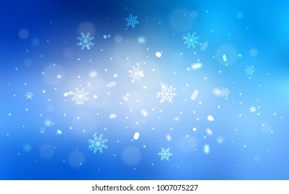 Light BLUE vector cover with beautiful snowflakes. Modern geometrical abstract illustration with crystals of ice. The template can be used as a new year background.
