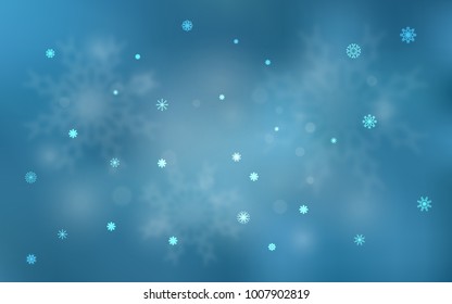 Light BLUE vector cover with beautiful snowflakes. Glitter abstract illustration with crystals of ice. New year design for your business advert.