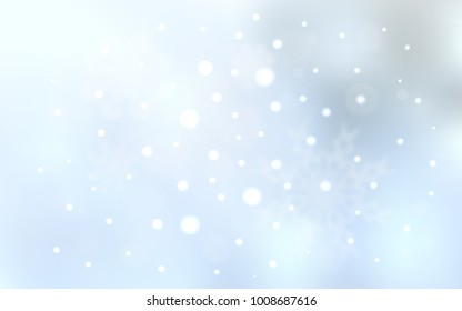 Light BLUE vector cover with beautiful snowflakes. Snow on blurred abstract background with gradient. The pattern can be used for new year ad, booklets.