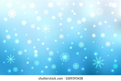 Light BLUE vector cover with beautiful snowflakes. Decorative shining illustration with snow on abstract template. The pattern can be used for new year leaflets.