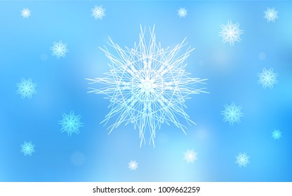 Light BLUE vector cover with beautiful snowflakes. Decorative shining illustration with snow on abstract template. New year design for your ad, poster, banner.