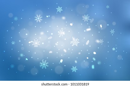 Light BLUE vector cover with beautiful snowflakes. Blurred decorative design in xmas style with snow. The template can be used as a new year background.