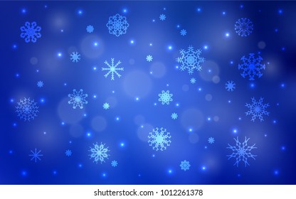 Light BLUE vector cover with beautiful snowflakes. Glitter abstract illustration with crystals of ice. New year design for your business advert.