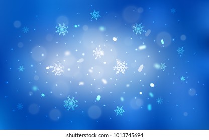 Light BLUE vector cover with beautiful snowflakes. Shining colored illustration with snow in christmas style. New year design for your ad, poster, banner.