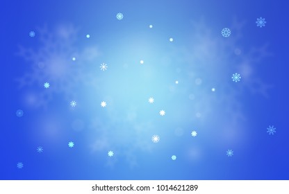 Light BLUE vector cover with beautiful snowflakes. Blurred decorative design in xmas style with snow. New year design for your business advert.