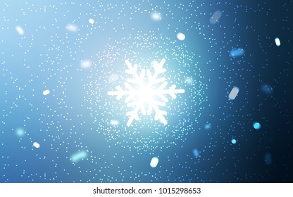 Light BLUE vector cover with beautiful snowflakes. Decorative shining illustration with snow on abstract template. The pattern can be used for new year ad, booklets.